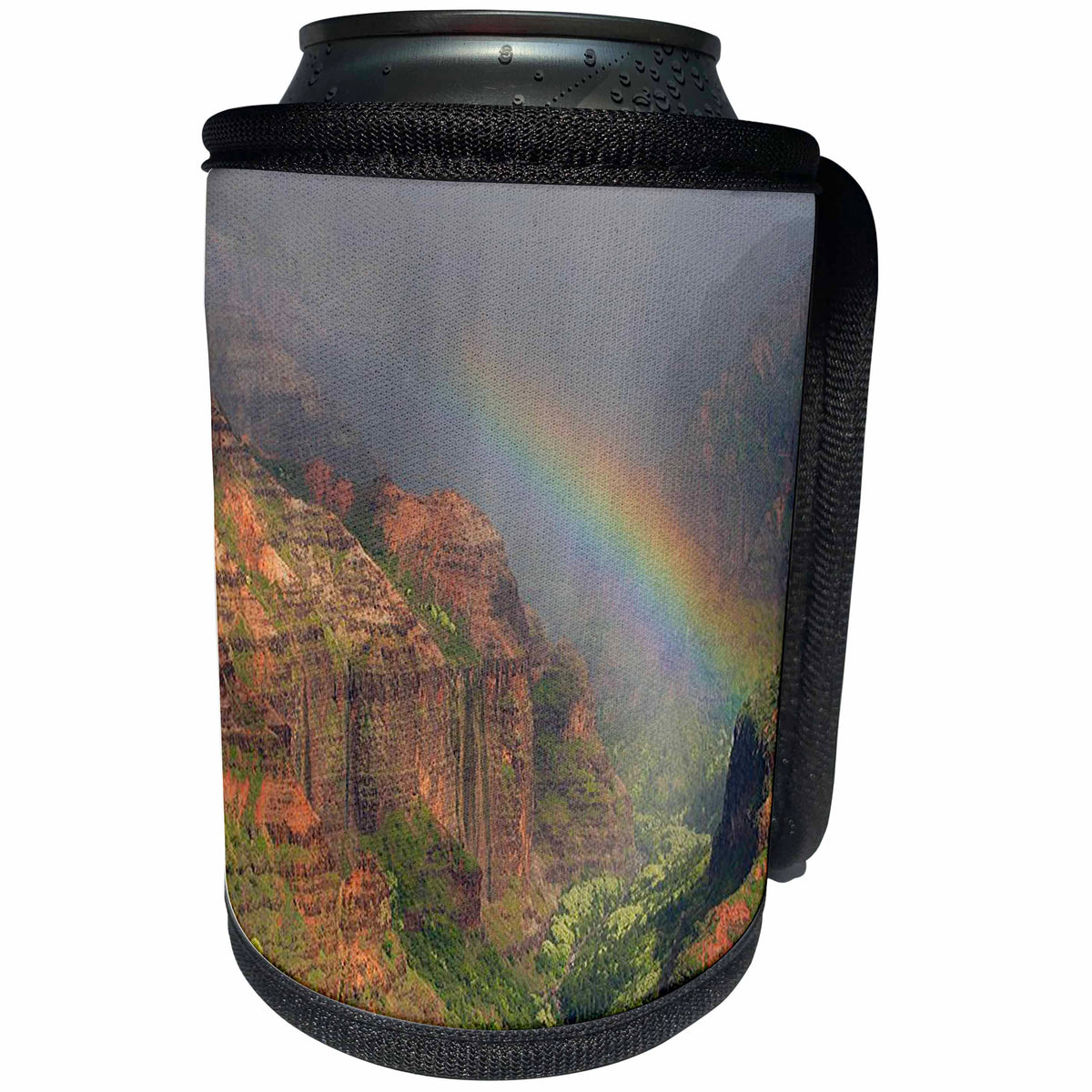 3dRose Sandy Mertens Hawaii Travel Designs - Rainbow over Waimea Canyon - Can Cooler Bottle Wrap (cc_26348)