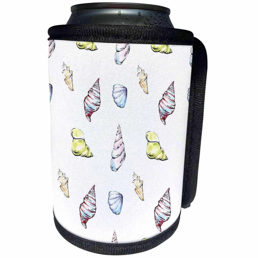 3dRose Anne Marie Baugh - Patterns - Pink, Blue, Yellow Sea Shells Pattern - Can Cooler Bottle Wrap (cc_263480)