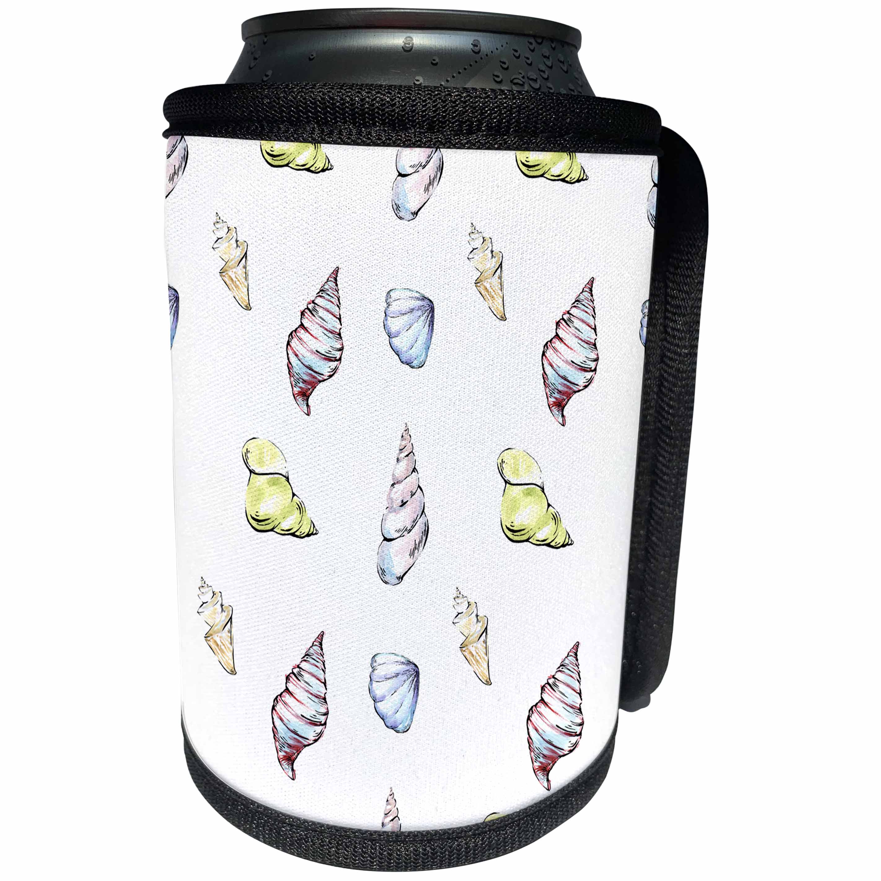 3dRose Anne Marie Baugh - Patterns - Pink, Blue, Yellow Sea Shells Pattern - Can Cooler Bottle Wrap (cc_263480)