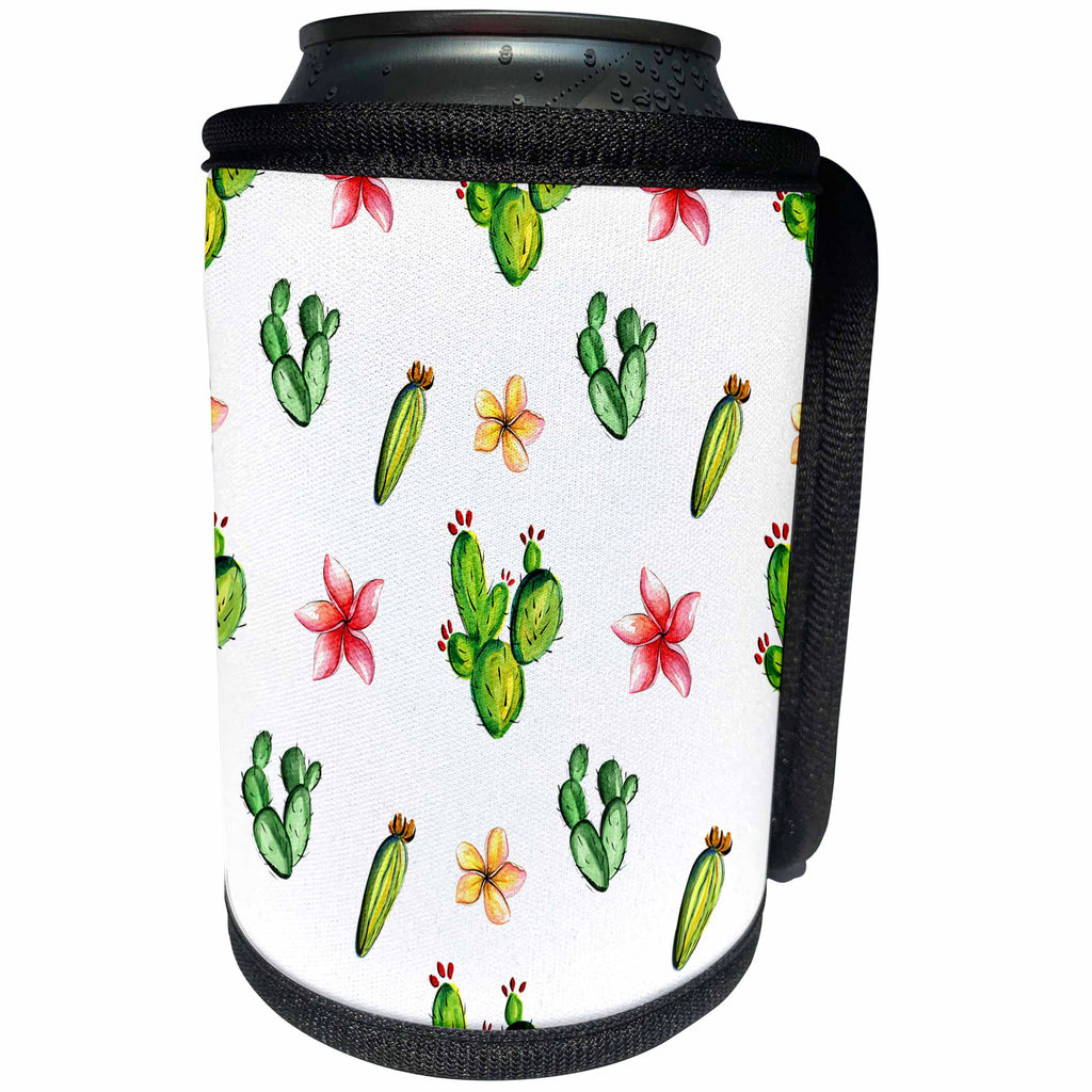 3dRose Anne Marie Baugh - Patterns - Flowering Cactus and Floral Pattern - Can Cooler Bottle Wrap (cc_263481)