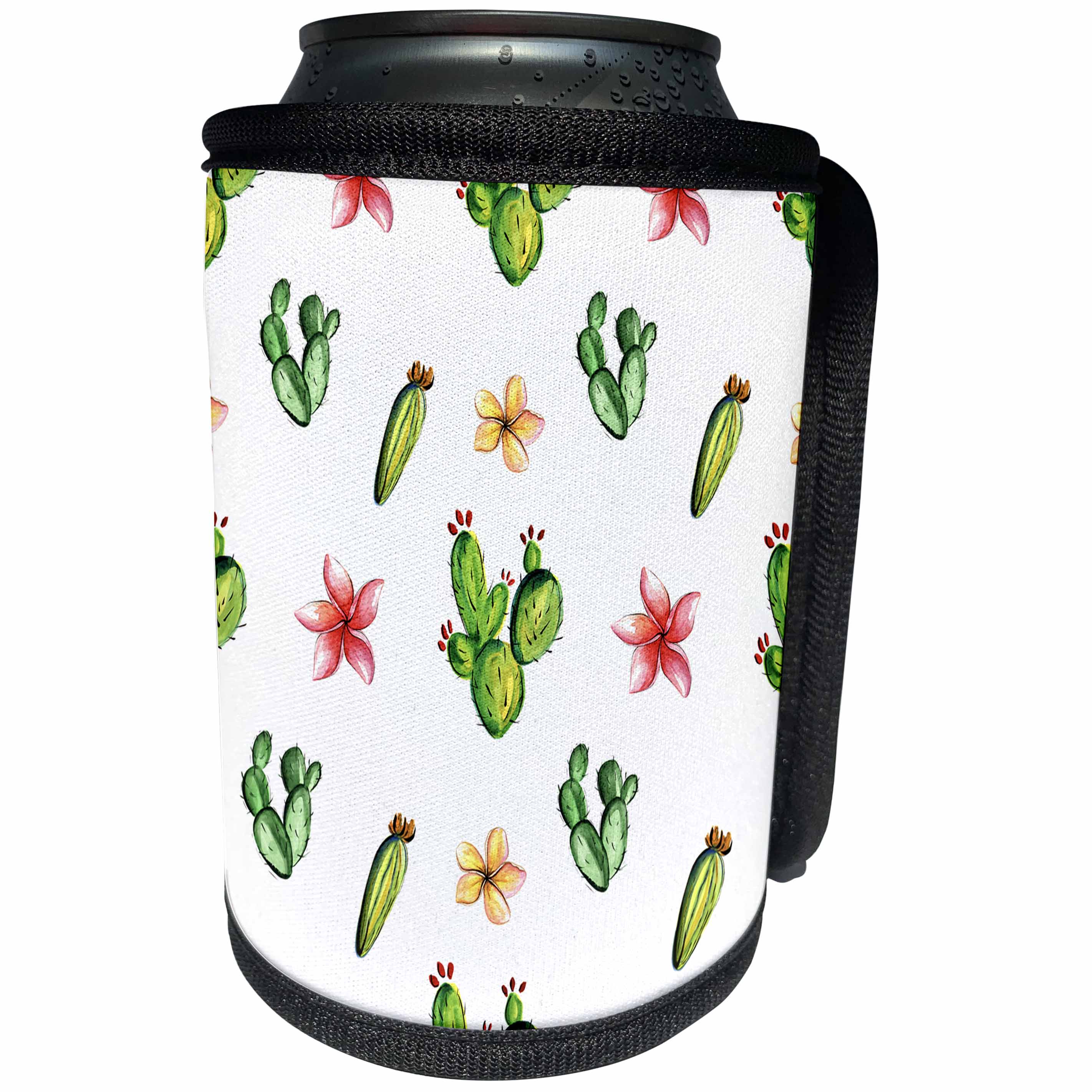 3dRose Anne Marie Baugh - Patterns - Flowering Cactus and Floral Pattern - Can Cooler Bottle Wrap (cc_263481)