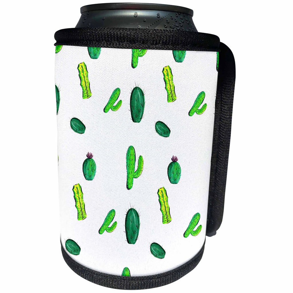3dRose Anne Marie Baugh - Patterns - Cute Green Watercolor Cactus Pattern - Can Cooler Bottle Wrap (cc_263484)