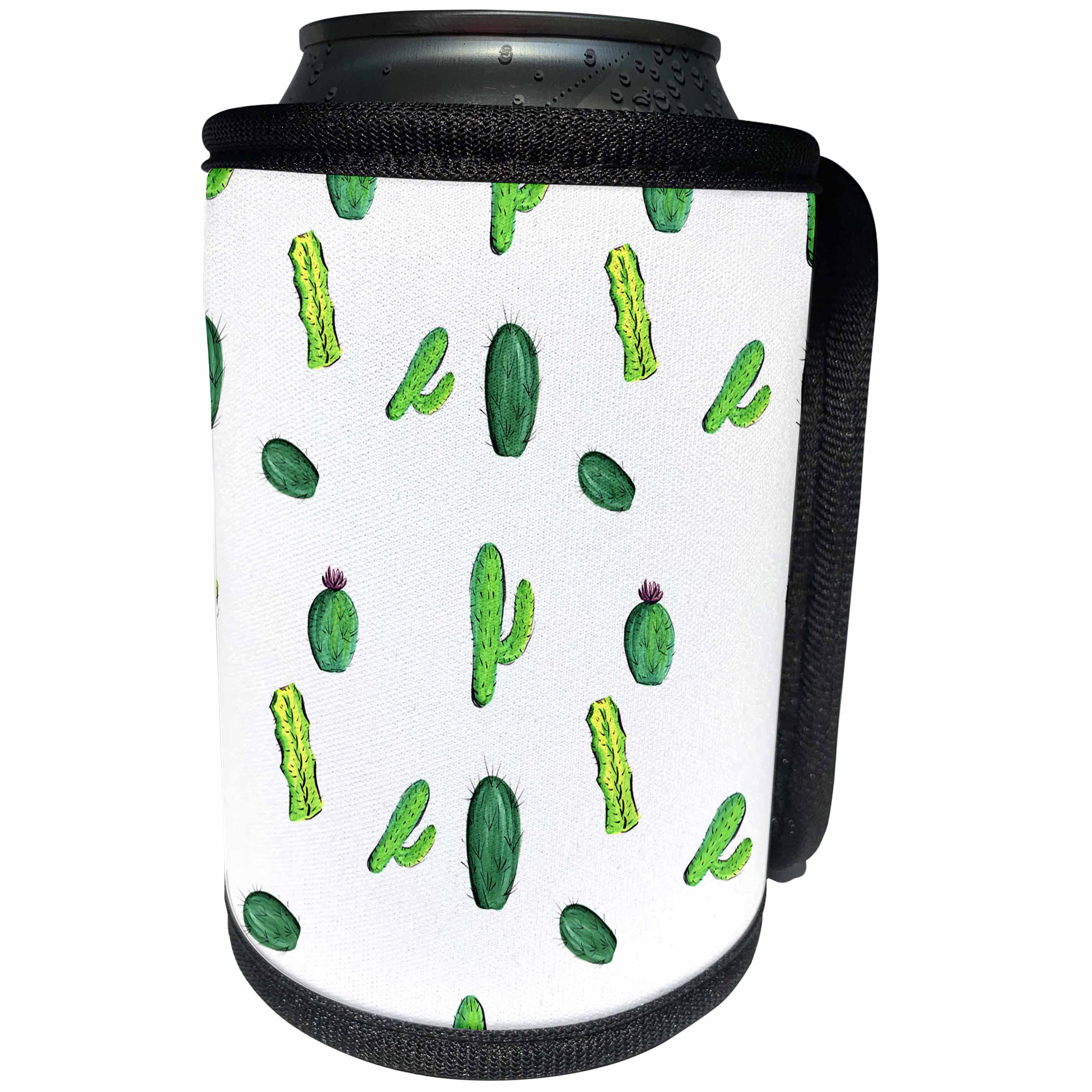 3dRose Anne Marie Baugh - Patterns - Cute Green Watercolor Cactus Pattern - Can Cooler Bottle Wrap (cc_263484)