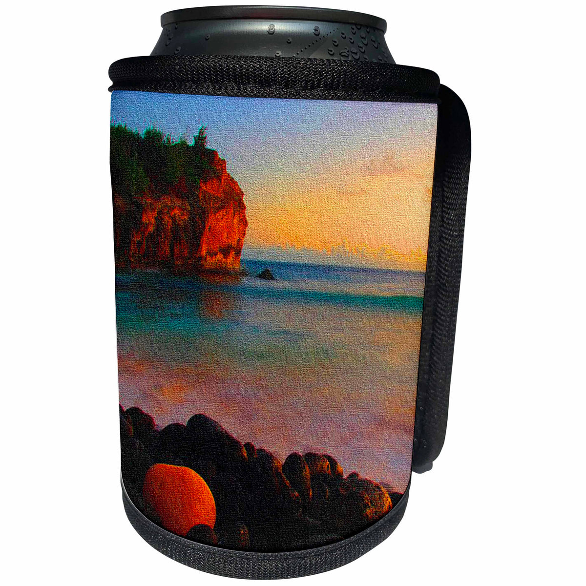 3dRose Sandy Mertens Hawaii Travel Designs - Shipwreck Beach Sunset canvas - Can Cooler Bottle Wrap (cc_26349)