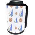 3dRose Anne Marie Baugh - Patterns - Cute Sail Boats and Sea Shells Pattern - Can Cooler Bottle Wrap (cc_263495)