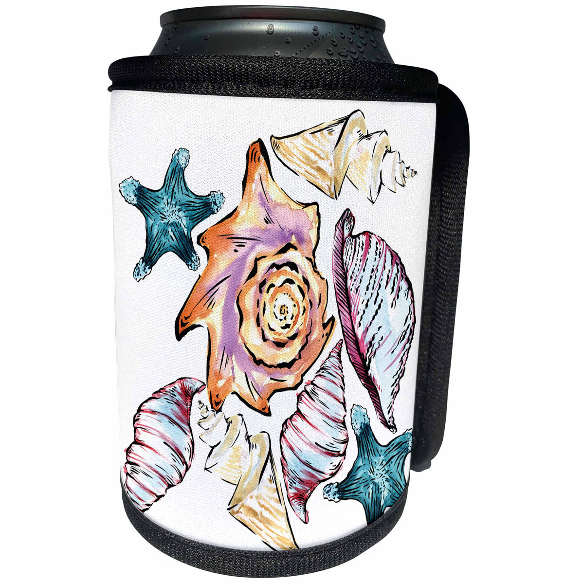 3dRose Anne Marie Baugh - Beach - Pretty Watercolor Collection Of Sea Shells - Can Cooler Bottle Wrap (cc_263496)