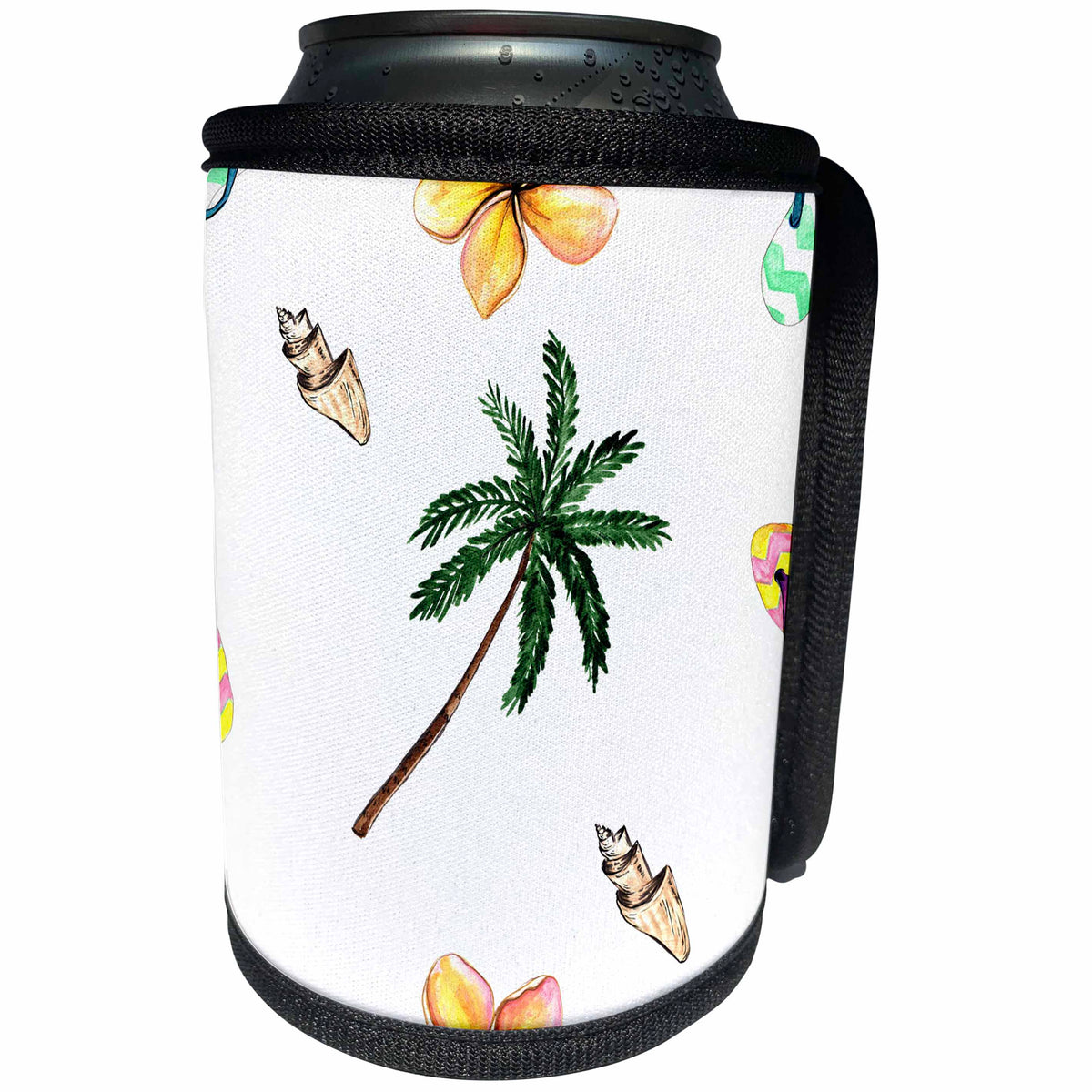 3dRose Anne Marie Baugh - Patterns - Palm Trees and Sea Shells Pattern - Can Cooler Bottle Wrap (cc_263497)