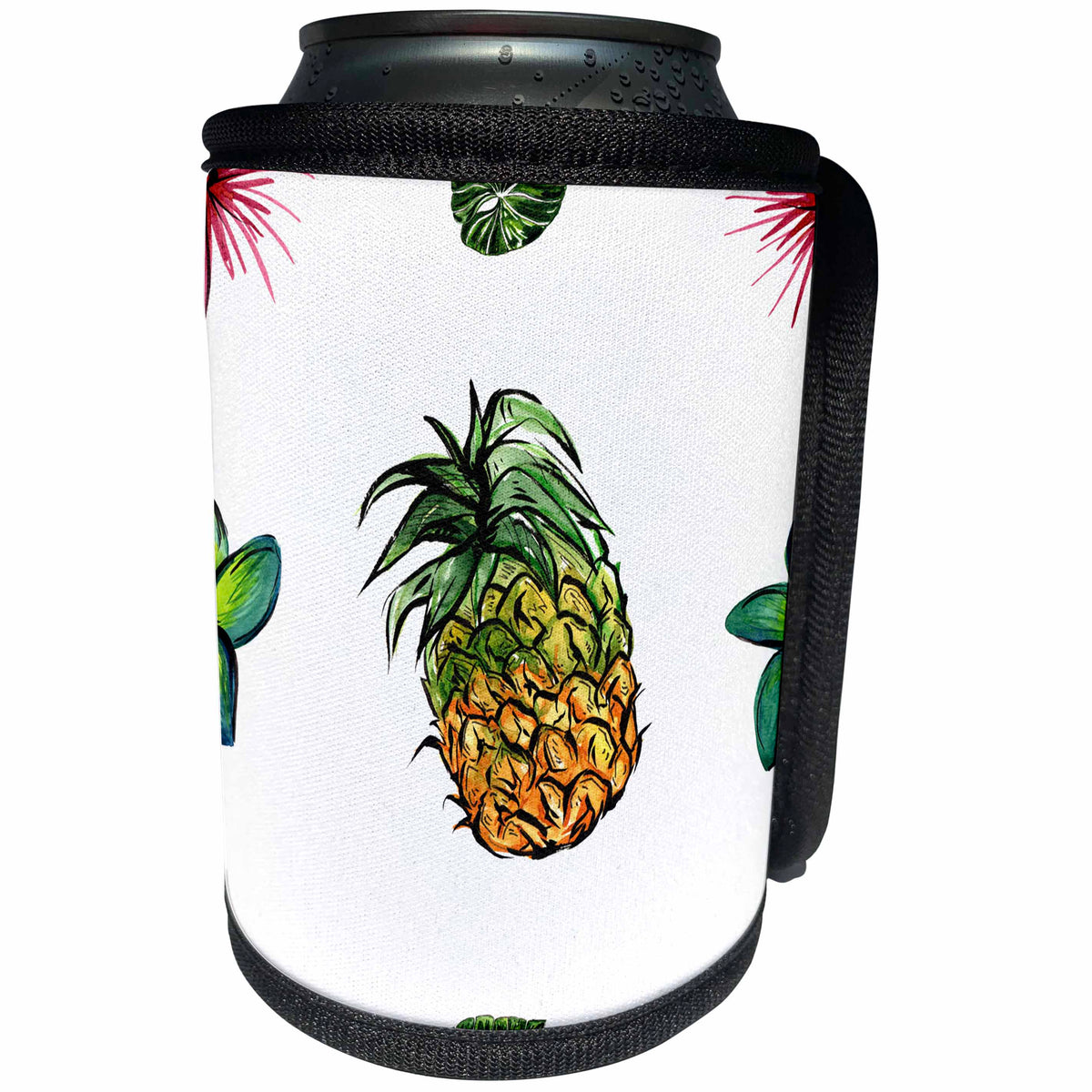 3dRose Anne Marie Baugh - Patterns - Tropical Pineapple and Flowers Pattern - Can Cooler Bottle Wrap (cc_263499)
