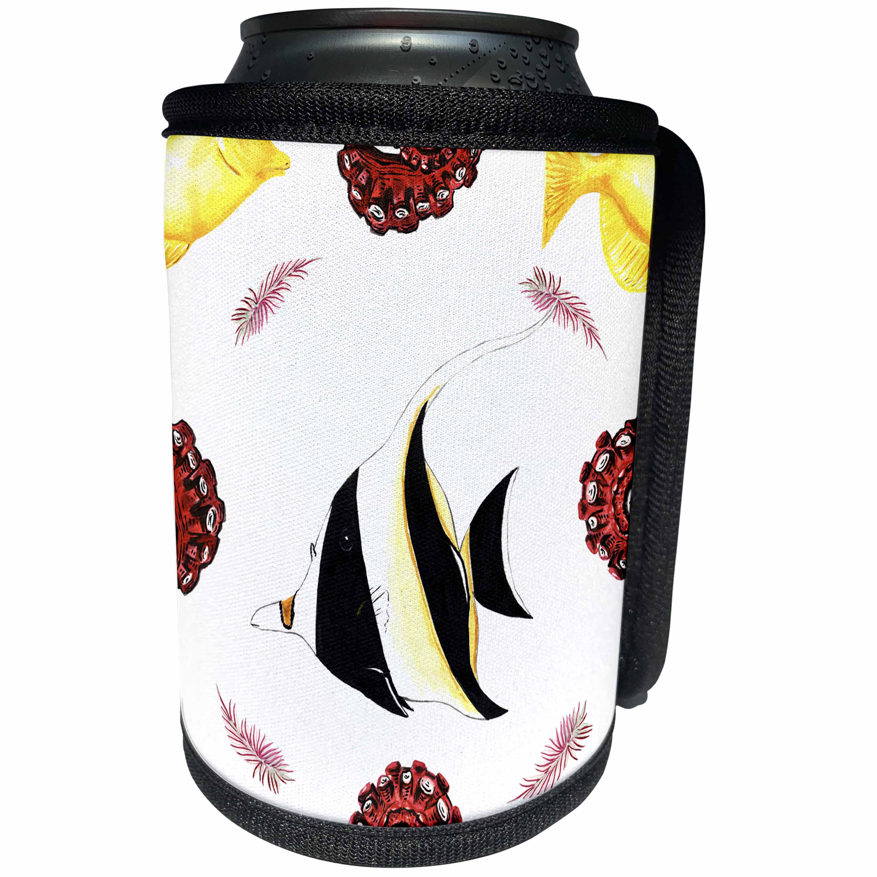 3dRose Anne Marie Baugh - Patterns - Pretty Ocean Fish and Sea Shells Pattern - Can Cooler Bottle Wrap (cc_263501)