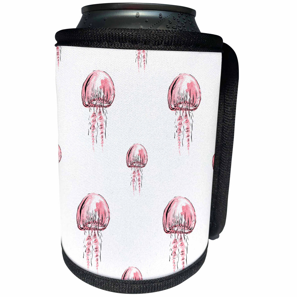3dRose Anne Marie Baugh - Patterns - Pretty Pink Jelly Fish Pattern - Can Cooler Bottle Wrap (cc_263504)