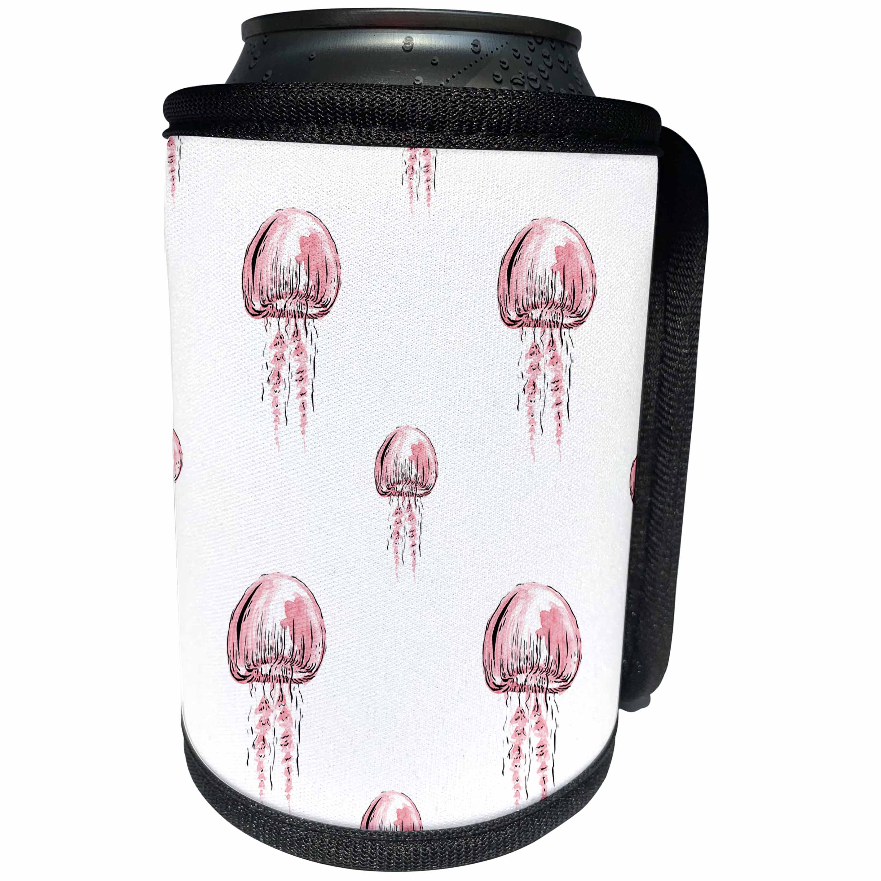 3dRose Anne Marie Baugh - Patterns - Pretty Pink Jelly Fish Pattern - Can Cooler Bottle Wrap (cc_263504)