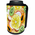 3dRose Anne Marie Baugh - Patterns - Lemons, Kiwi, Coconuts, Papaya Over Lay Pattern - Can Cooler Bottle Wrap (cc_263506)