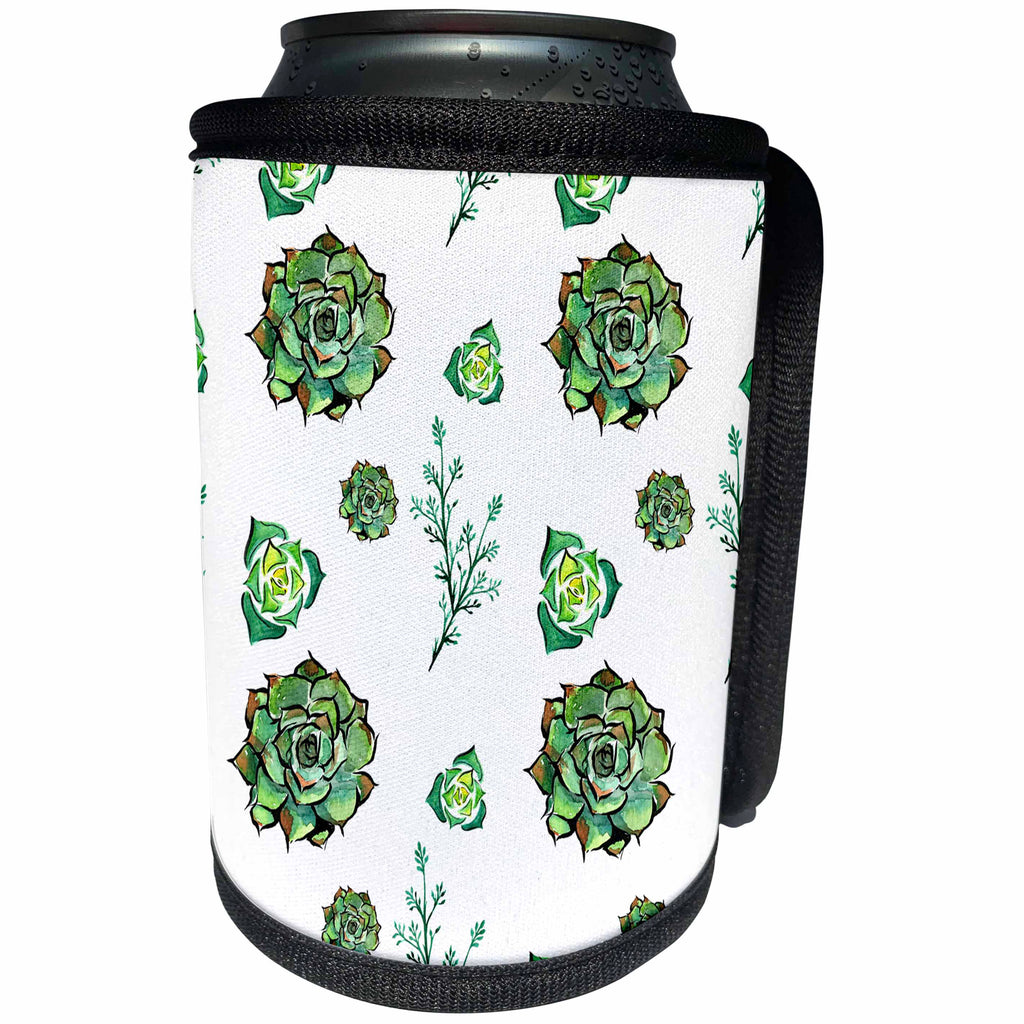 3dRose Anne Marie Baugh - Patterns - Pretty Watercolor Green Succulents Pattern - Can Cooler Bottle Wrap (cc_263512)
