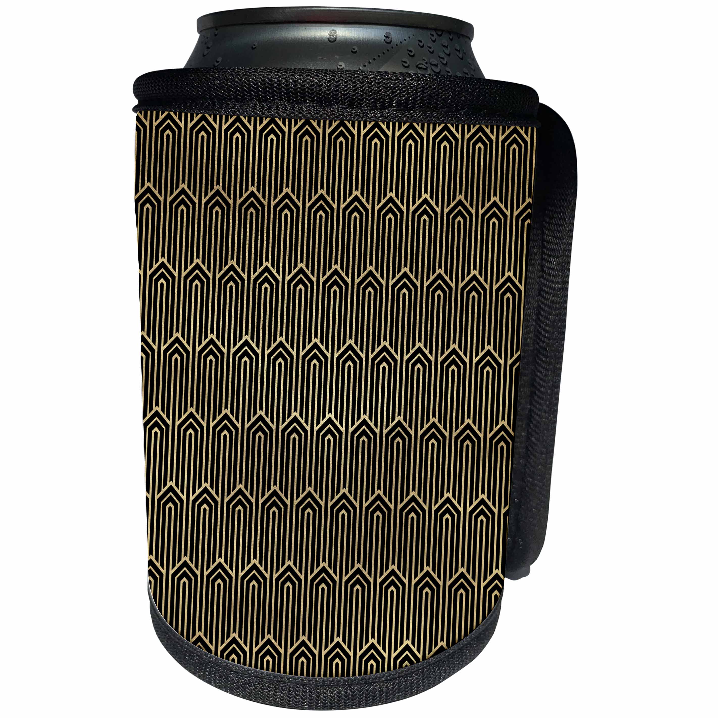 3dRose Anne Marie Baugh - Patterns - Gold and Black Art Nouveau Triple Arrow Pattern - Can Cooler Bottle Wrap (cc_263522)