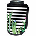 3dRose Anne Marie Baugh - Cactus - Black and White Stripes Watercolor Flowering Cactus - Can Cooler Bottle Wrap (cc_263545)