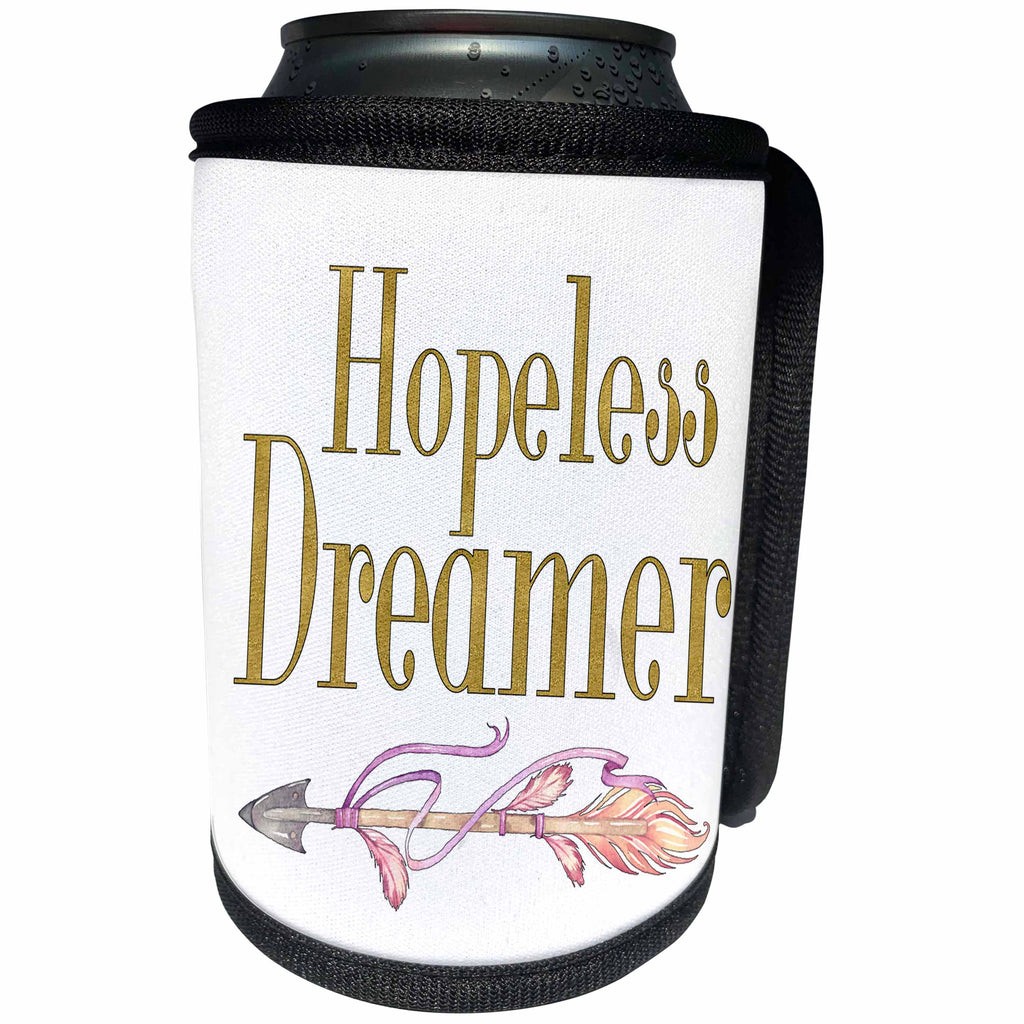 3dRose Anne Marie Baugh - Quotes - Hopeless Dream In Digital Faux Gold With A Watercolor Arrow - Can Cooler Bottle Wrap (cc_263627)