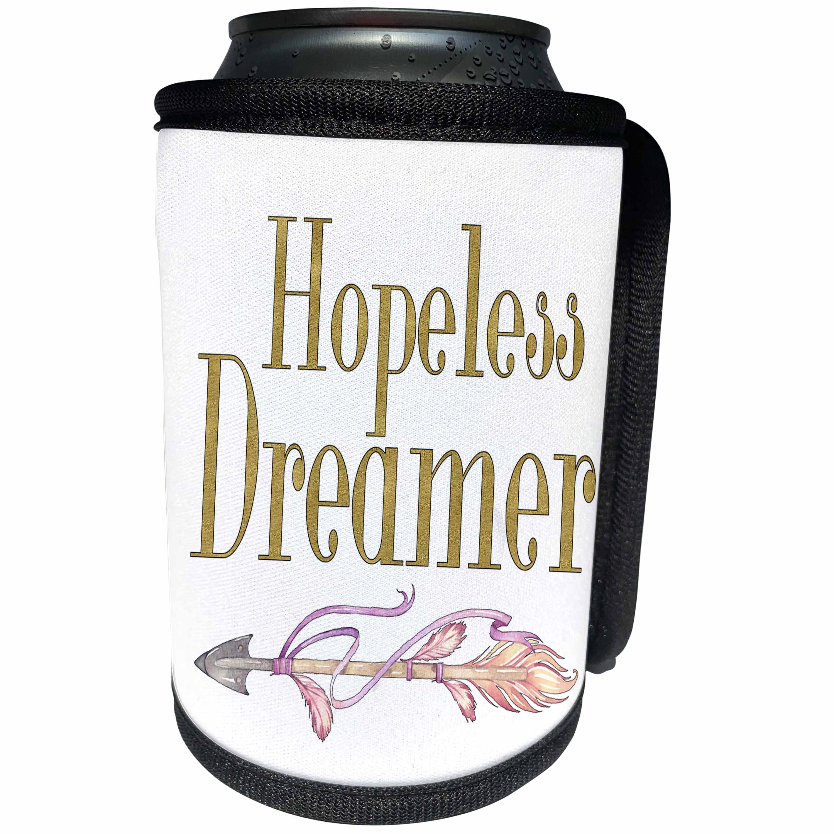 3dRose Anne Marie Baugh - Quotes - Hopeless Dream In Digital Faux Gold With A Watercolor Arrow - Can Cooler Bottle Wrap (cc_263627)