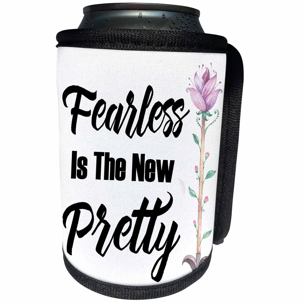 3dRose Anne Marie Baugh - Quotes - Fearless Is The New Pretty Watercolor Floral Arrow Quote - Can Cooler Bottle Wrap (cc_263629)