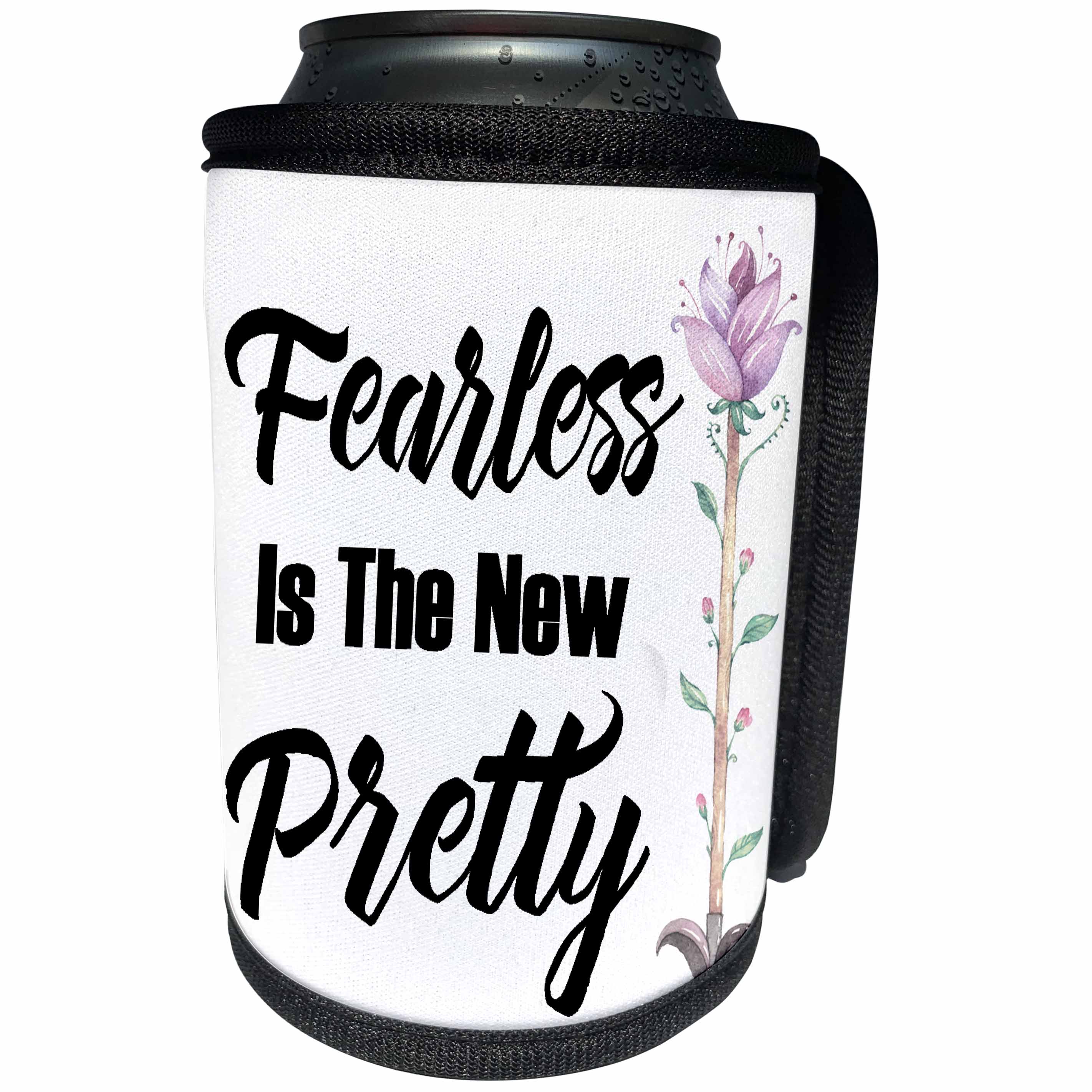 3dRose Anne Marie Baugh - Quotes - Fearless Is The New Pretty Watercolor Floral Arrow Quote - Can Cooler Bottle Wrap (cc_263629)