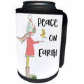 3dRose Anne Marie Baugh - Christmas - Cute Girl With Bird and Peace On Earth Christmas Quote - Can Cooler Bottle Wrap (cc_263633)