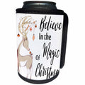 3dRose Anne Marie Baugh - Christmas - Believe In The Magic Of Christmas, Deer With Bird - Can Cooler Bottle Wrap (cc_263637)