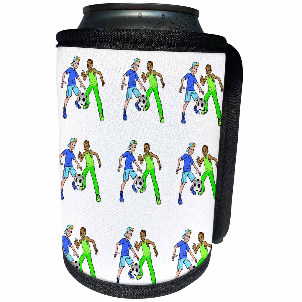 3dRose Sandy Mertens Outdoor Sports Designs - Boys Playing Soccer - Can Cooler Bottle Wrap (cc_26365)