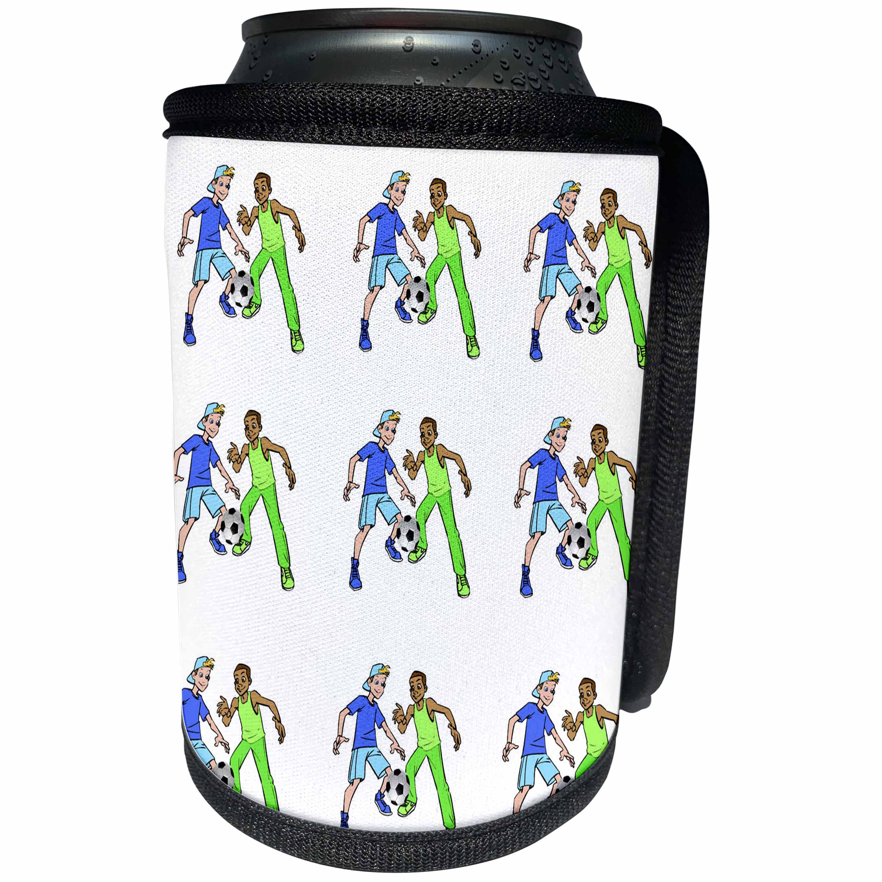 3dRose Sandy Mertens Outdoor Sports Designs - Boys Playing Soccer - Can Cooler Bottle Wrap (cc_26365)