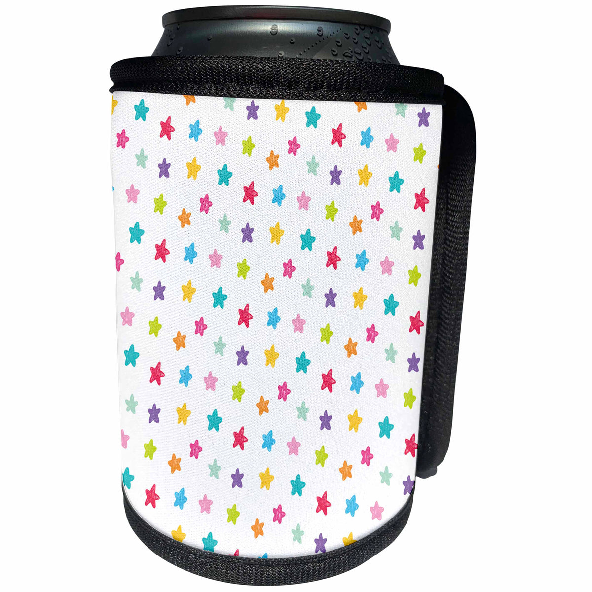 3dRose Anne Marie Baugh - Patterns - Cute Hand Painted Colorful Stars - Can Cooler Bottle Wrap (cc_263653)