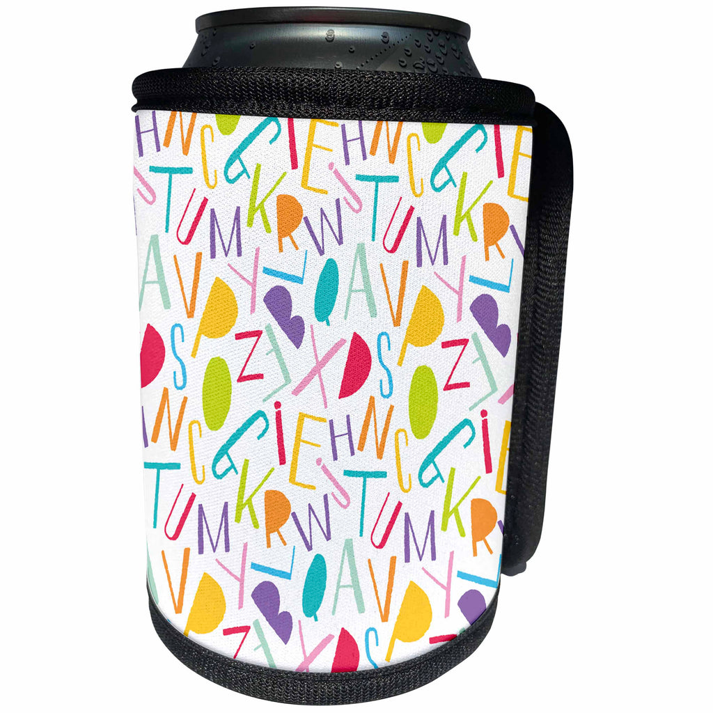 3dRose Anne Marie Baugh - Patterns - Cute Colorful Alphabet Letters Pattern - Can Cooler Bottle Wrap (cc_263660)