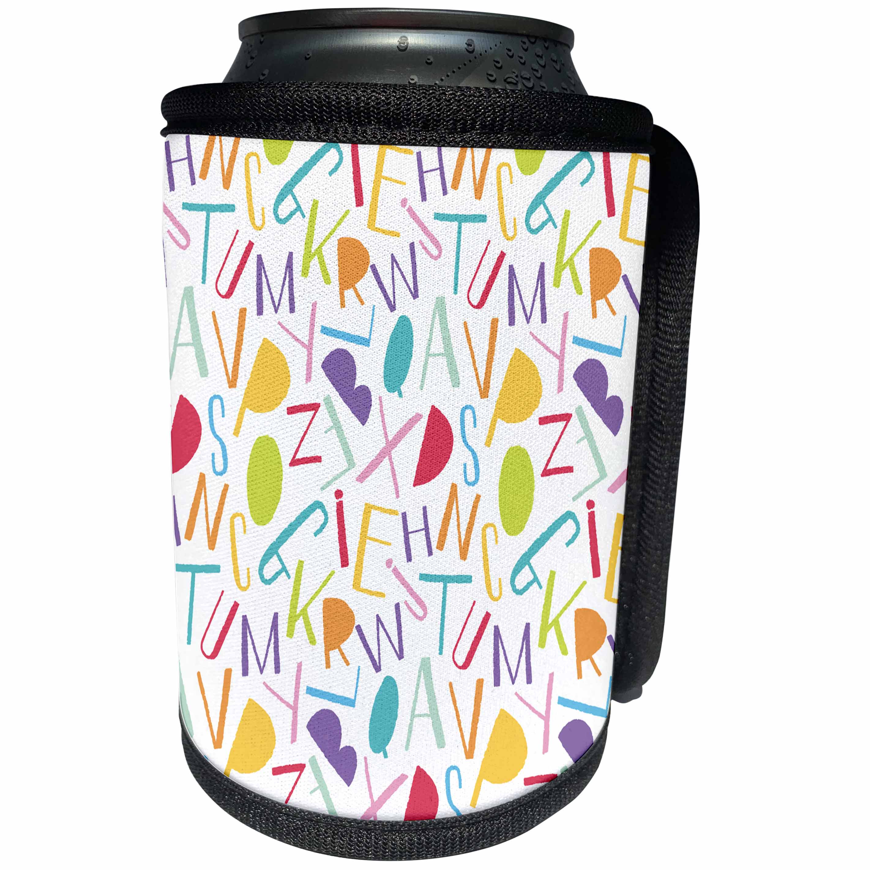 3dRose Anne Marie Baugh - Patterns - Cute Colorful Alphabet Letters Pattern - Can Cooler Bottle Wrap (cc_263660)
