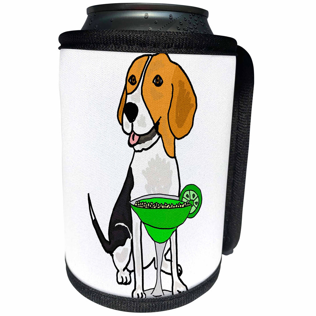 3dRose All Smiles Art Pets - Funny Cool Beagle Dog Drinking Margarita - Can Cooler Bottle Wrap (cc_263664)