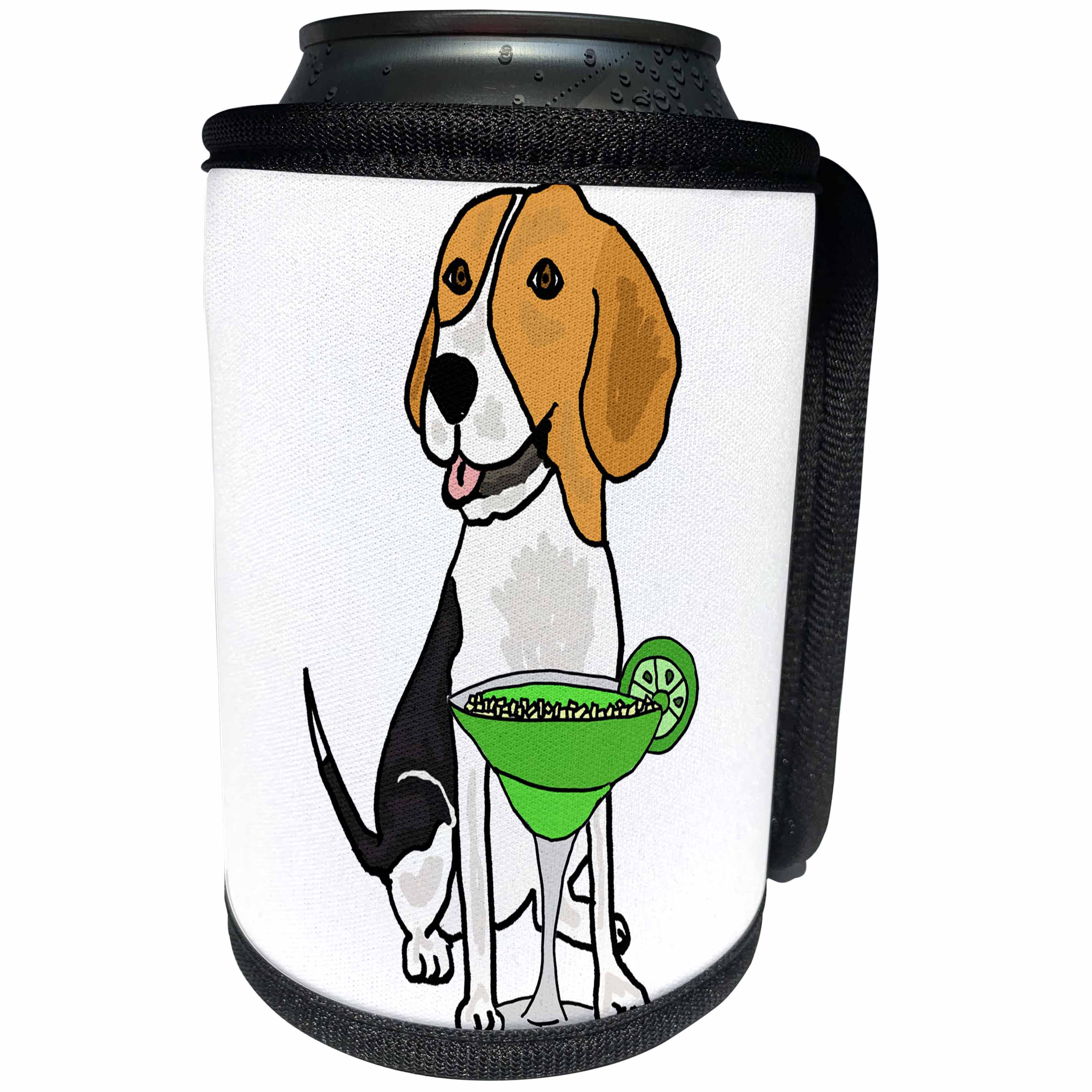 3dRose All Smiles Art Pets - Funny Cool Beagle Dog Drinking Margarita - Can Cooler Bottle Wrap (cc_263664)