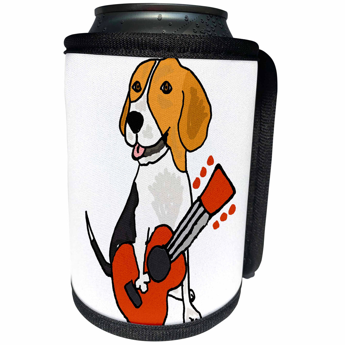 3dRose All Smiles Art Pets - Funny Cute Beagle Dog Playing Guitar - Can Cooler Bottle Wrap (cc_263665)