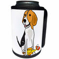 3dRose All Smiles Art Pets - Funny Cute Beagle Dog Playing with Rubber Chicken Dog Toy - Can Cooler Bottle Wrap (cc_263666)