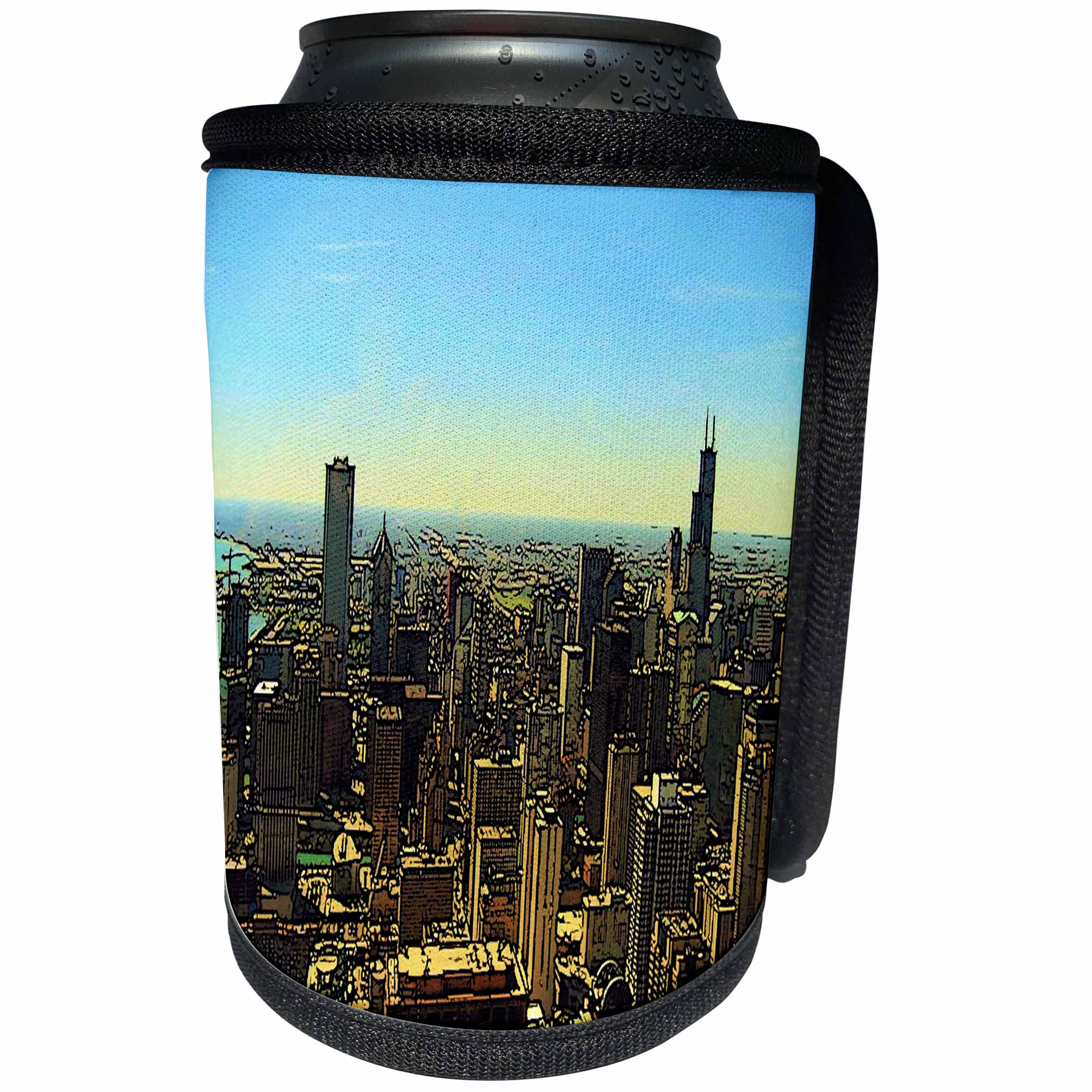 3dRose Sandy Mertens Illinois - Chicago Skyline cartoon - Can Cooler Bottle Wrap (cc_26367)