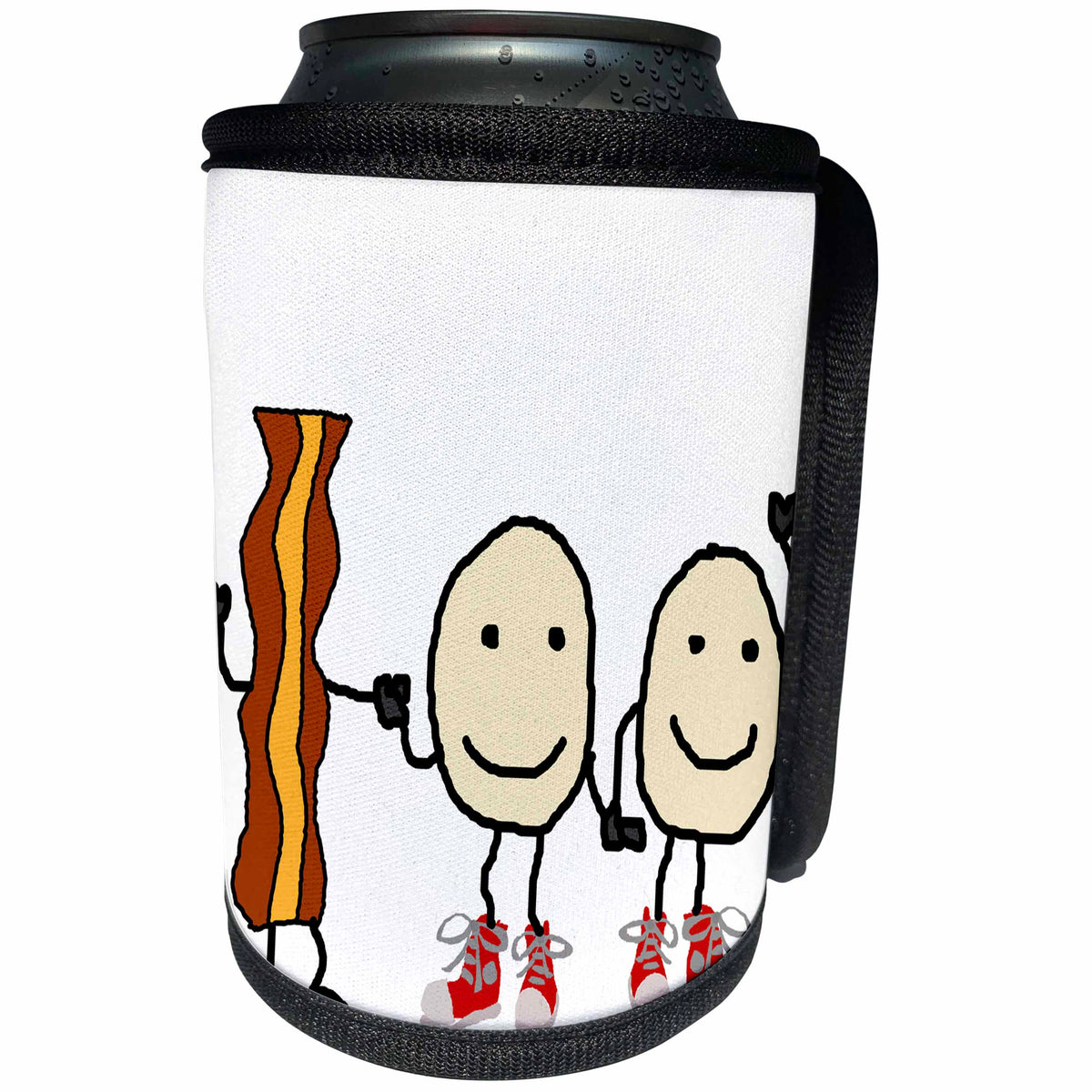 3dRose All Smiles Art Funny - Cute Funny Bacon and Eggs Cartoon Characters Art - Can Cooler Bottle Wrap (cc_263672)