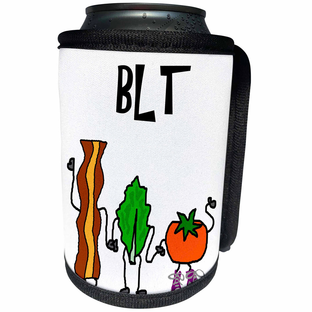 3dRose All Smiles Art Funny - Funny Cute Bacon and Lettuce and Tomato Cartoon Characters - Can Cooler Bottle Wrap (cc_263673)