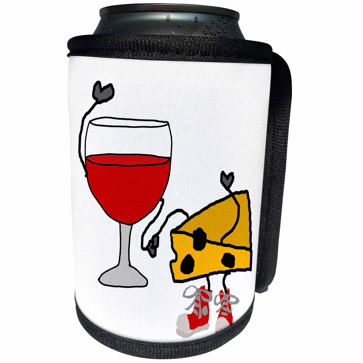 3dRose All Smiles Art Funny - Cute Funny Wine and Cheese Cartoon Characters as Friends - Can Cooler Bottle Wrap (cc_263674)