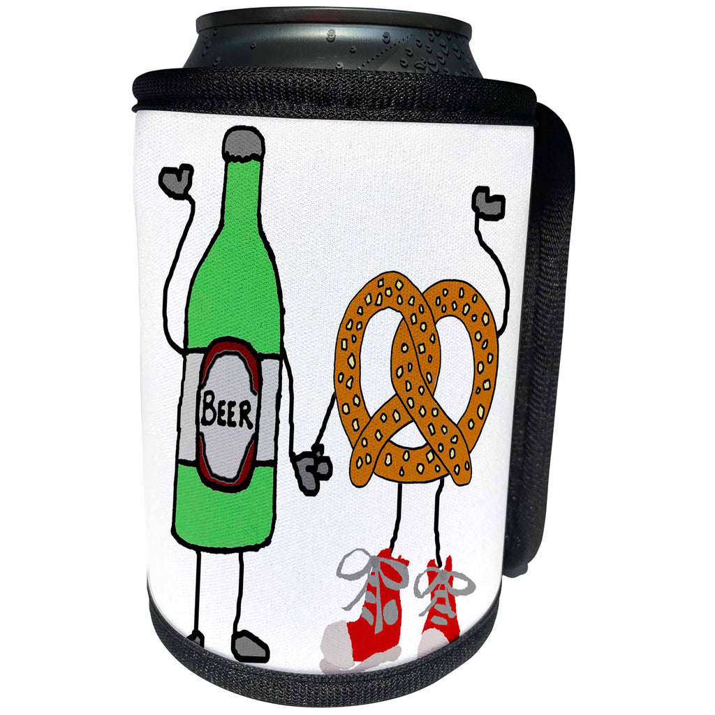 3dRose All Smiles Art Funny - Funny Cute Beer and Pretzel Cartoon Characters Art - Can Cooler Bottle Wrap (cc_263675)