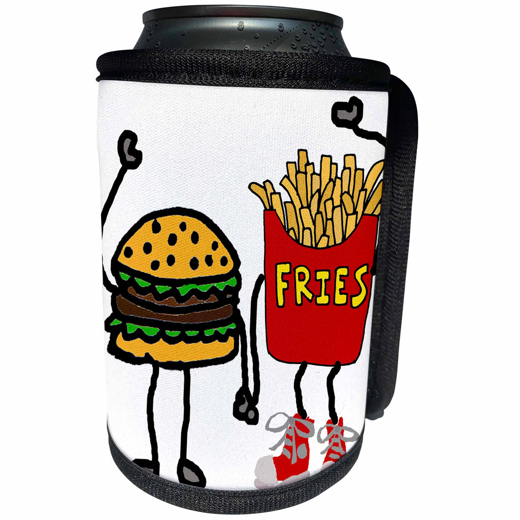3dRose All Smiles Art Funny - Funny Cute Hamburger and French Fries Cartoon Characters - Can Cooler Bottle Wrap (cc_263677)