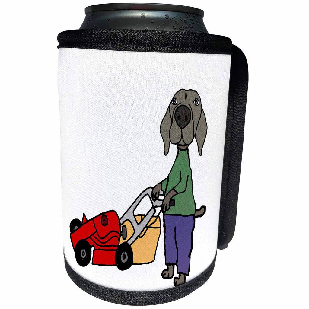 3dRose All Smiles Art Pets - Funny Weimaraner Dog Mowing Grass Art - Can Cooler Bottle Wrap (cc_263721)