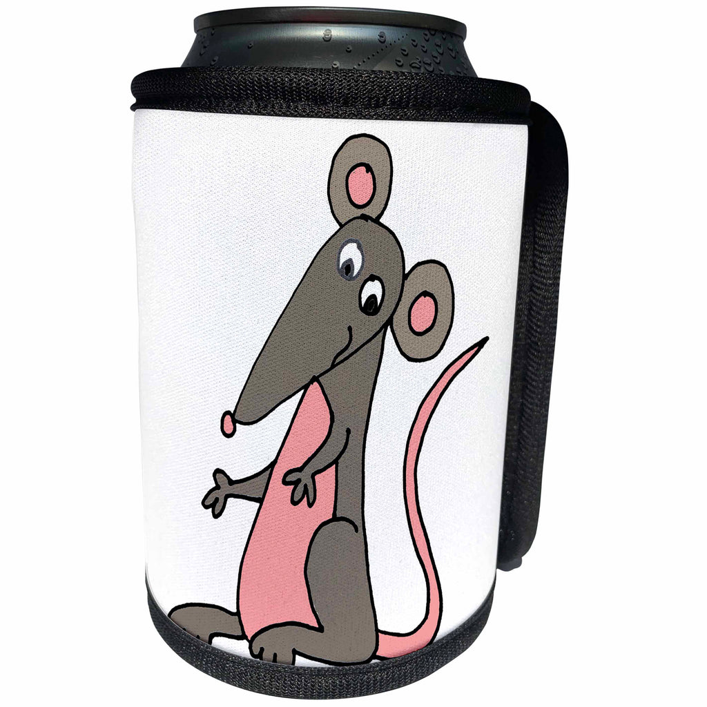 3dRose All Smiles Art Animals - Funny Cute Grey Mouse Cartoon - Can Cooler Bottle Wrap (cc_263724)