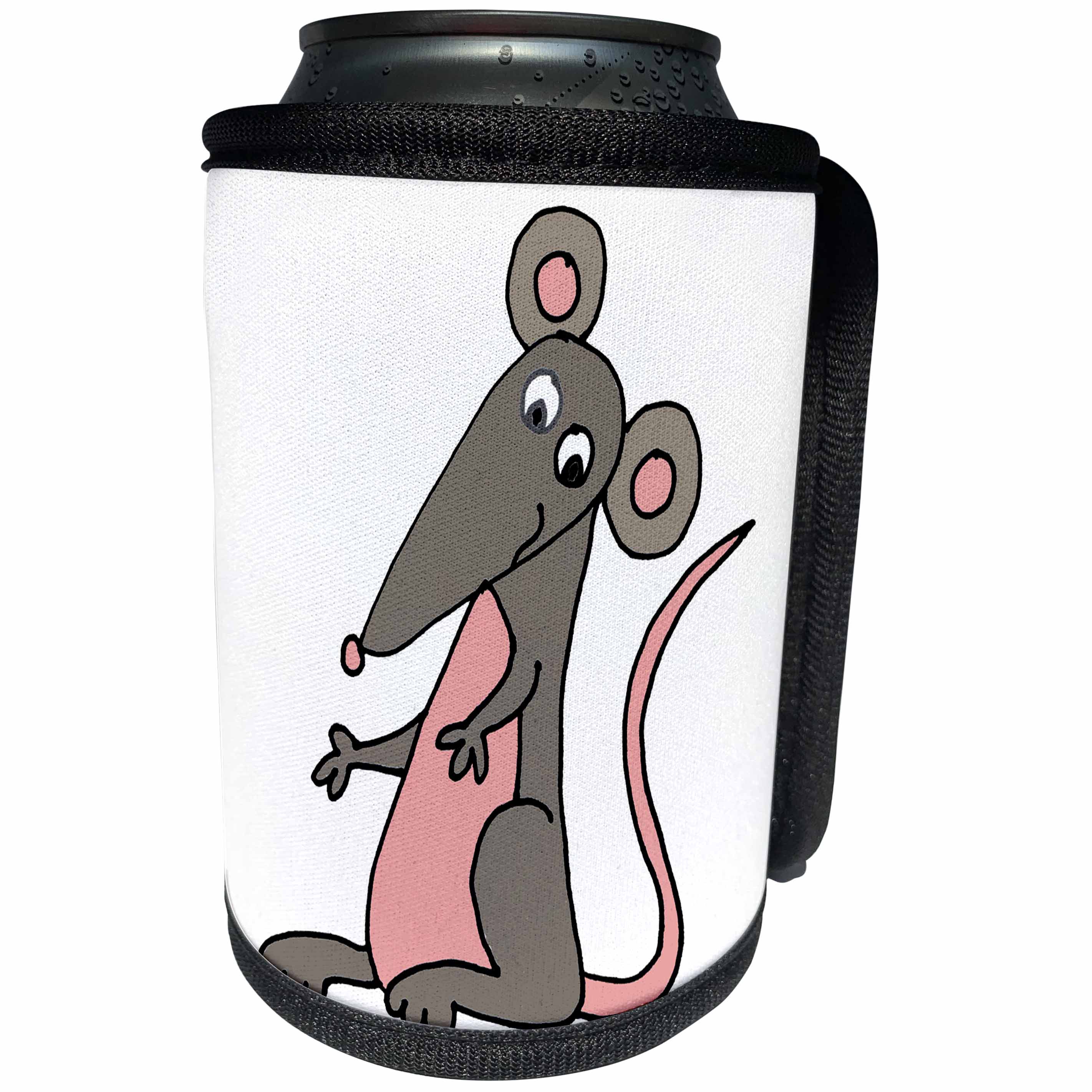3dRose All Smiles Art Animals - Funny Cute Grey Mouse Cartoon - Can Cooler Bottle Wrap (cc_263724)