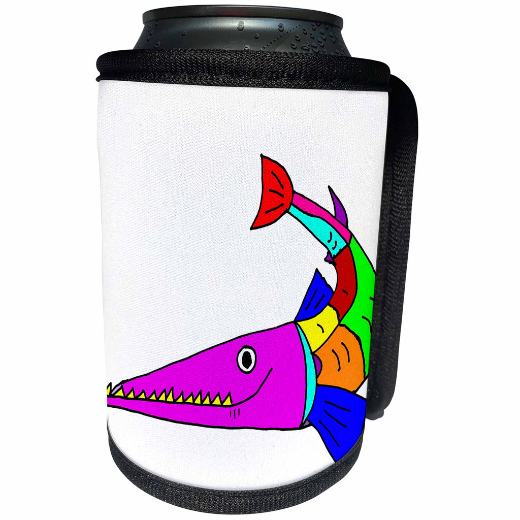3dRose All Smiles Art At the Beach - Cute Funny Barracuda Fish Pop Art - Can Cooler Bottle Wrap (cc_263728)