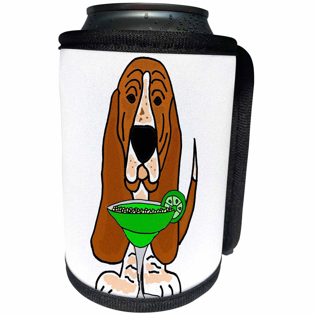 3dRose All Smiles Art Pets - Funny Cute Basset Hound Dog Drinking Margarita - Can Cooler Bottle Wrap (cc_263731)