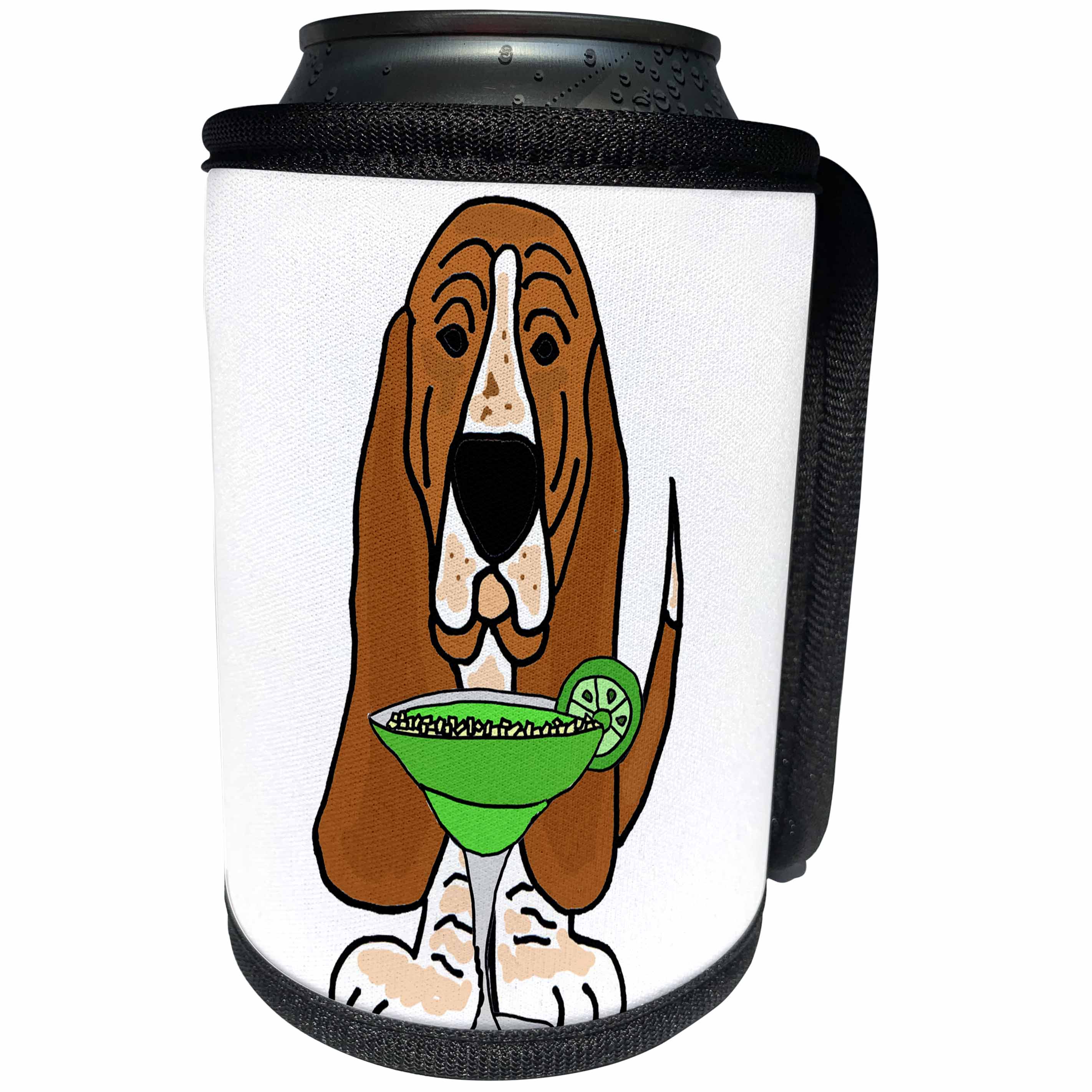 3dRose All Smiles Art Pets - Funny Cute Basset Hound Dog Drinking Margarita - Can Cooler Bottle Wrap (cc_263731)