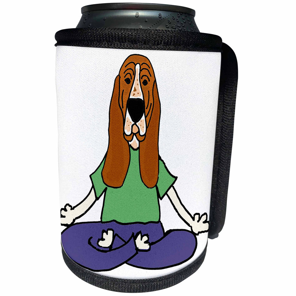 3dRose All Smiles Art Pets - Funny Cute Basset Hound Dog Yoga Art - Can Cooler Bottle Wrap (cc_263732)