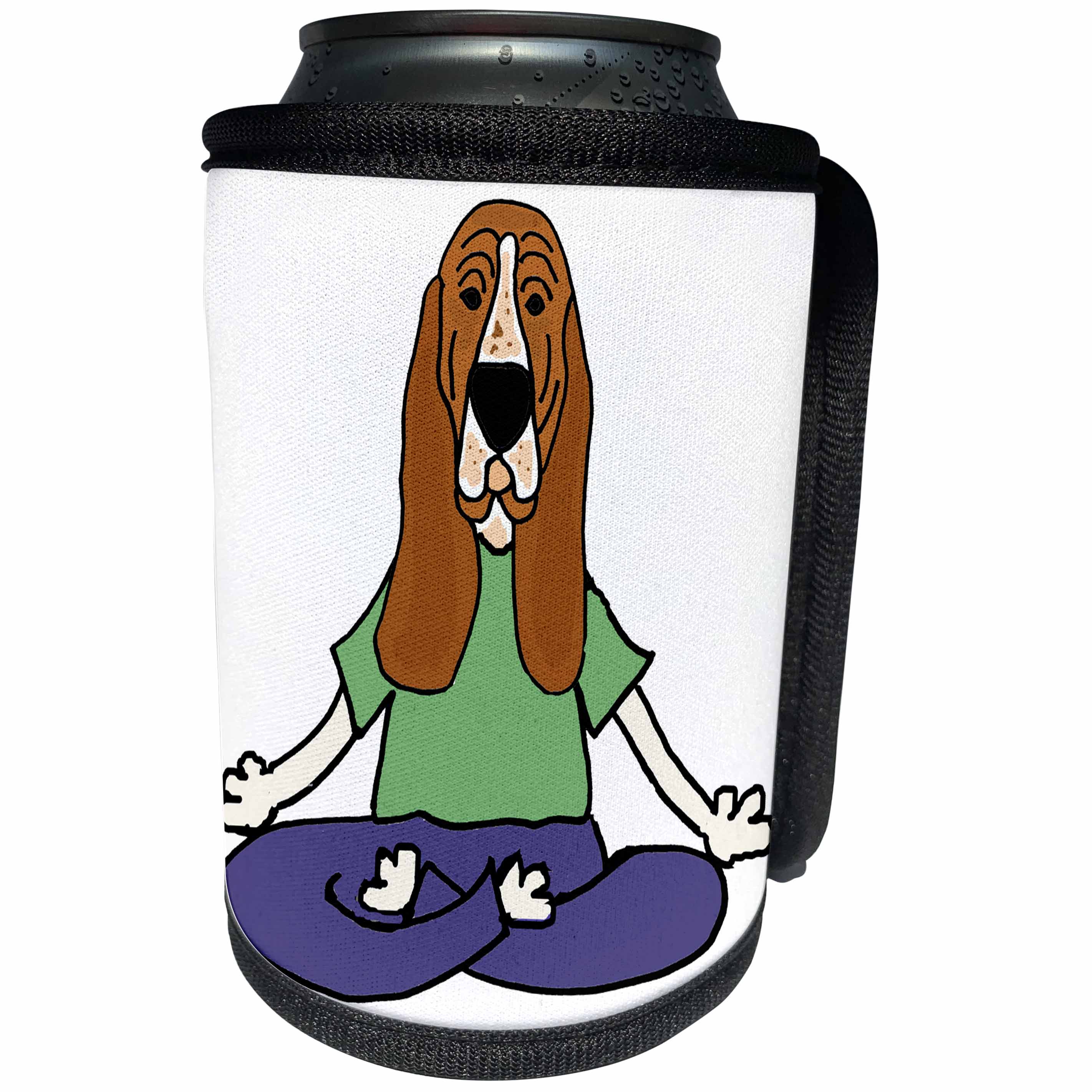 3dRose All Smiles Art Pets - Funny Cute Basset Hound Dog Yoga Art - Can Cooler Bottle Wrap (cc_263732)