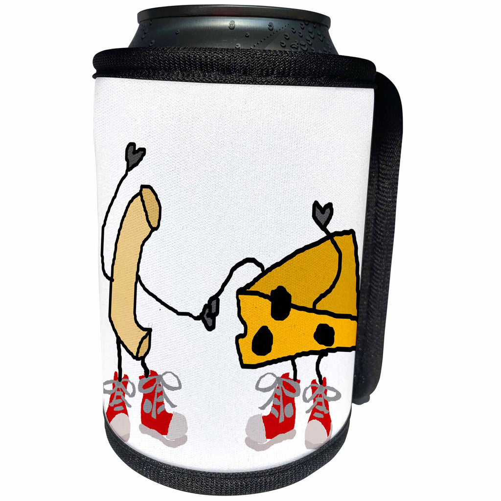 3dRose All Smiles Art Funny - Funny Cute Macaroni and Cheese Cartoon Characters - Can Cooler Bottle Wrap (cc_263735)
