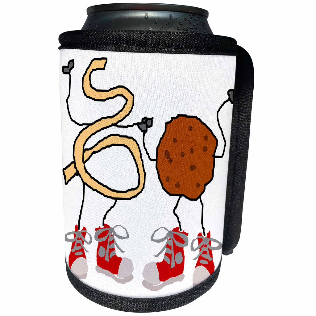 3dRose All Smiles Art Funny - Funny Cute Spaghetti and Meatball Food Cartoon - Can Cooler Bottle Wrap (cc_263736)